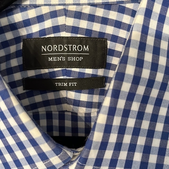Mens nordstrom blue checked button down trim fit 15.5 32-33 - Picture 2 of 3
